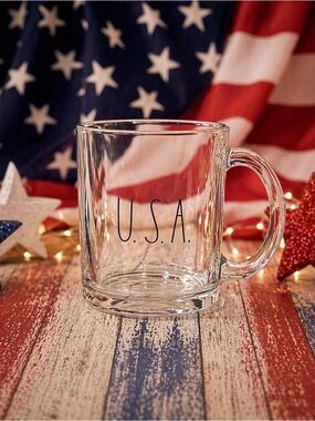Rae Dunn Red Boxed USA Glass